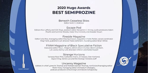 List of Best Semiprozine finalists in 2020 Hugo Awards